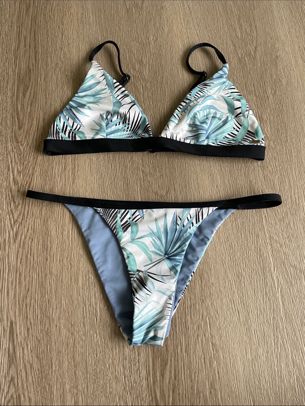 Rip Curl Mint & Black Palm-Print Triangle Bikini